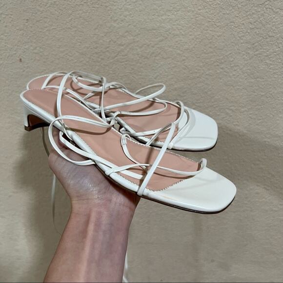 NEW J. Crew Italy ivory white strappy small kitten heel leather sandals - Picture 1 of 10